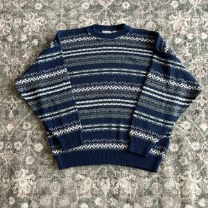 Vintage Navy Patterned Crewneck Sweater